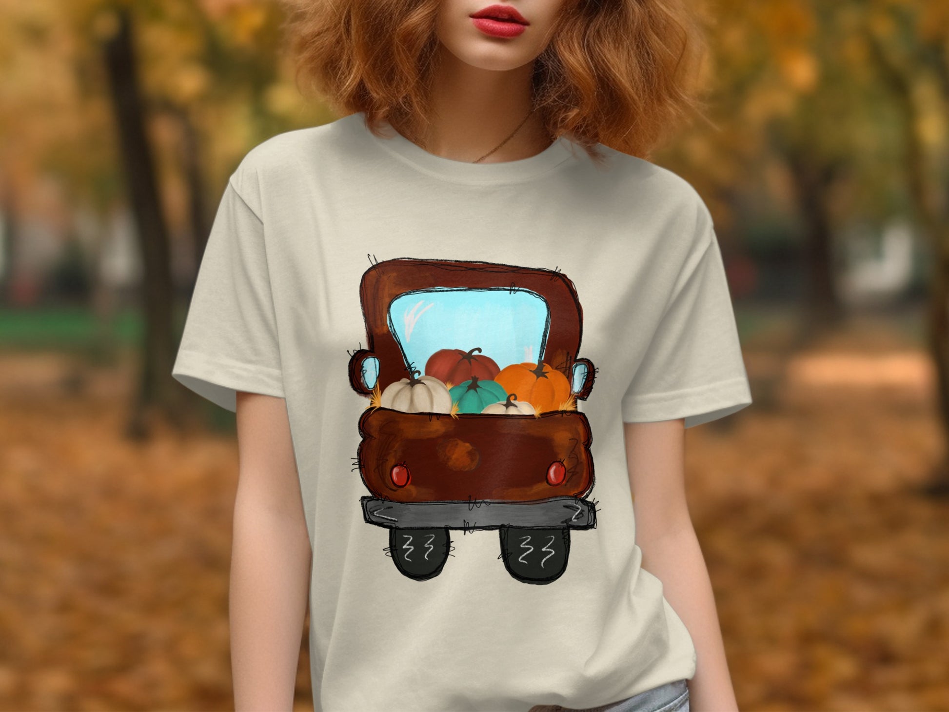 Charming Fall Truck Design with Pumpkins T-shirt
