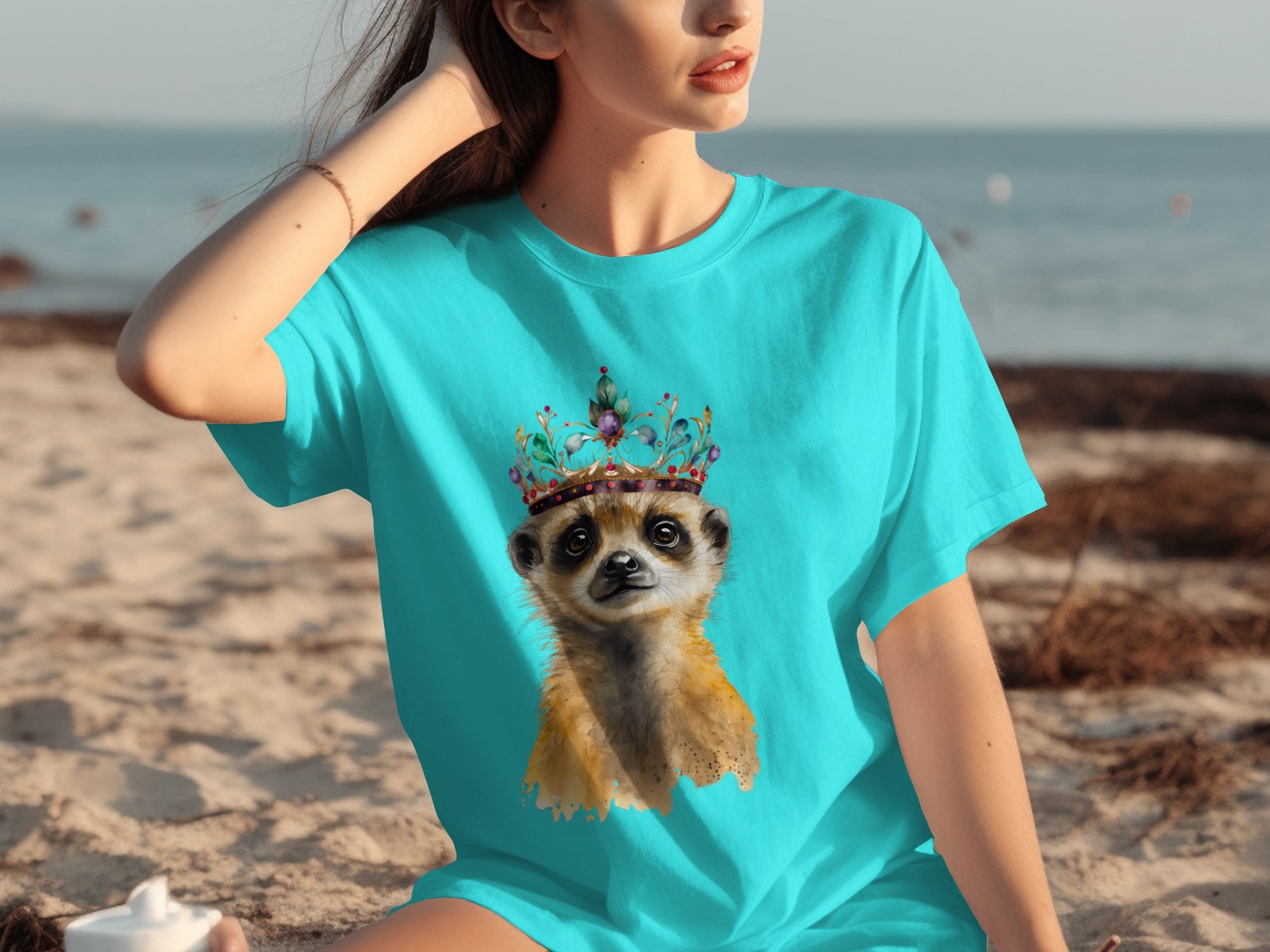 Adorable Meerkat in a Colorful Crown T-shirt
