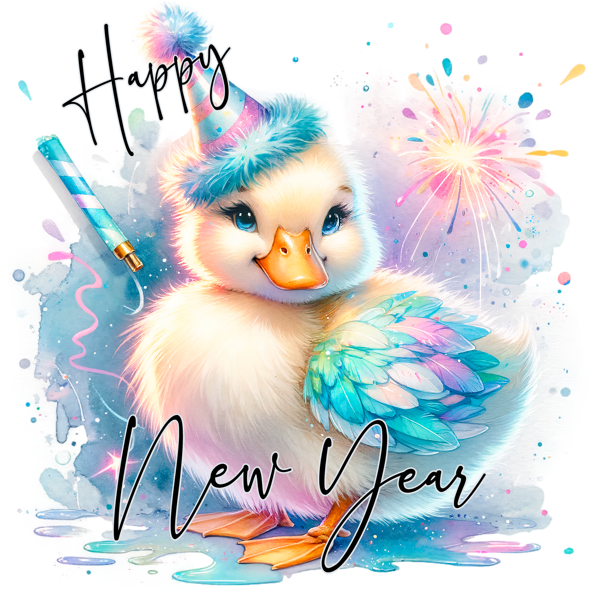 Happy New Year Adorable Duckling Art Print