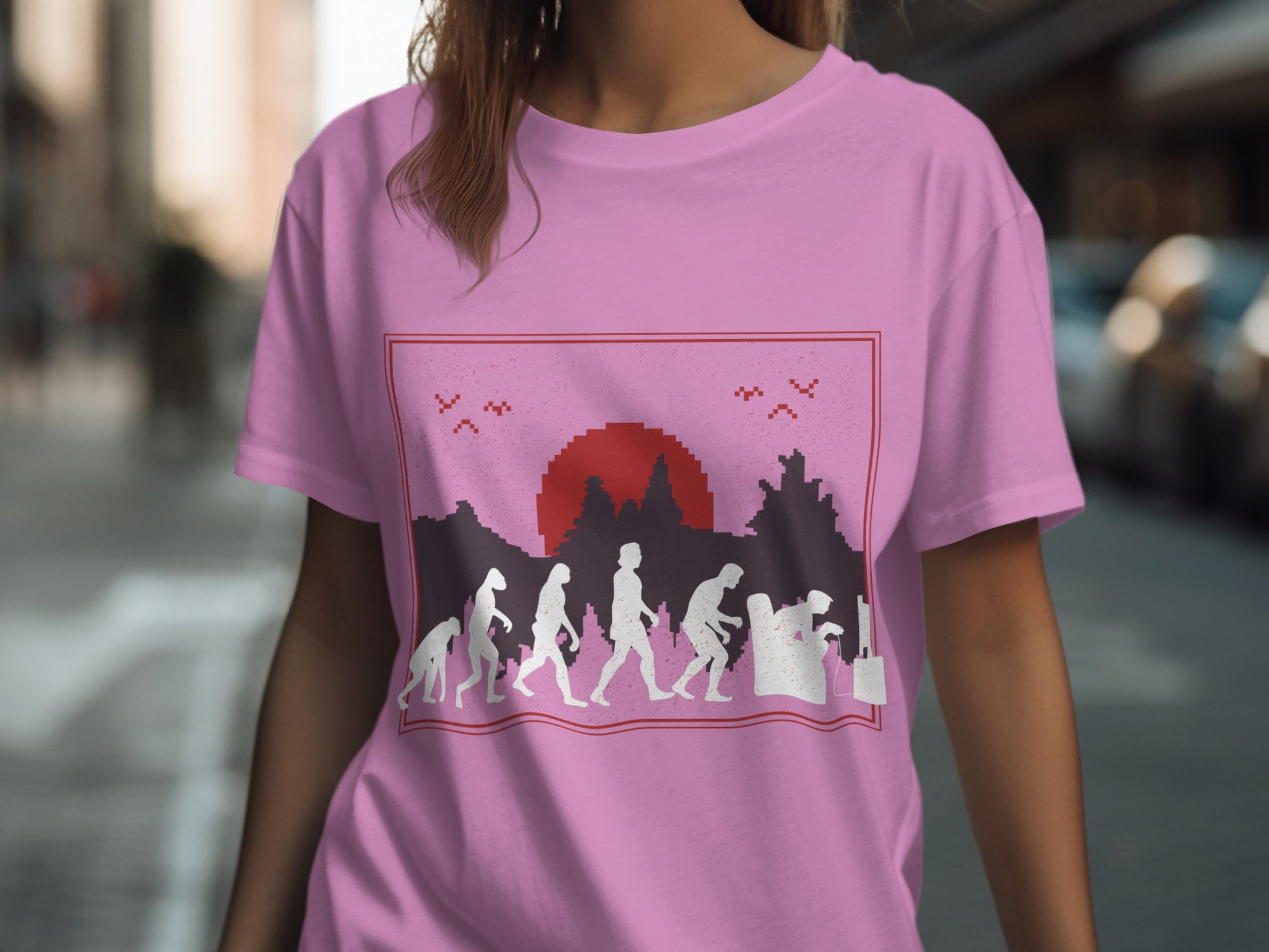 Evolution of Humans Pink Graphic T-Shirt