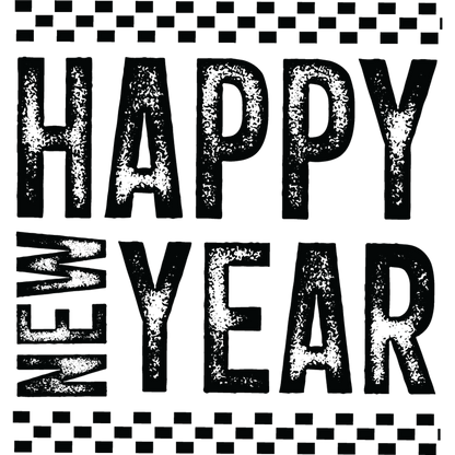 Bold Happy New Year Sign with Checkered Border product