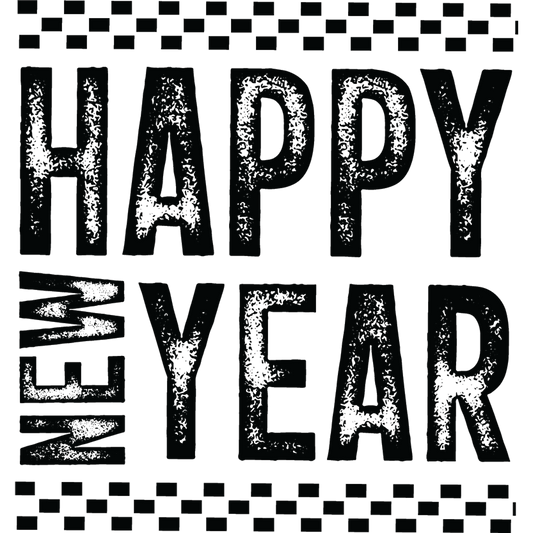 Bold Happy New Year Sign with Checkered Border product