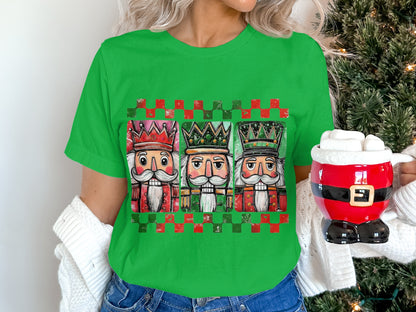 Three Nutcrackers Pattern Christmas T-shirt