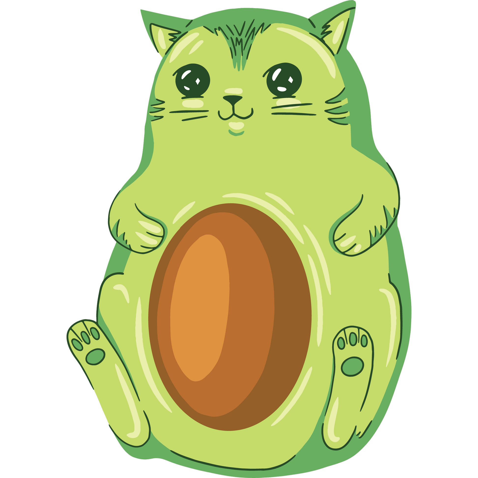 Cute Green Chubby Cartoon Cat Art Print for Sale