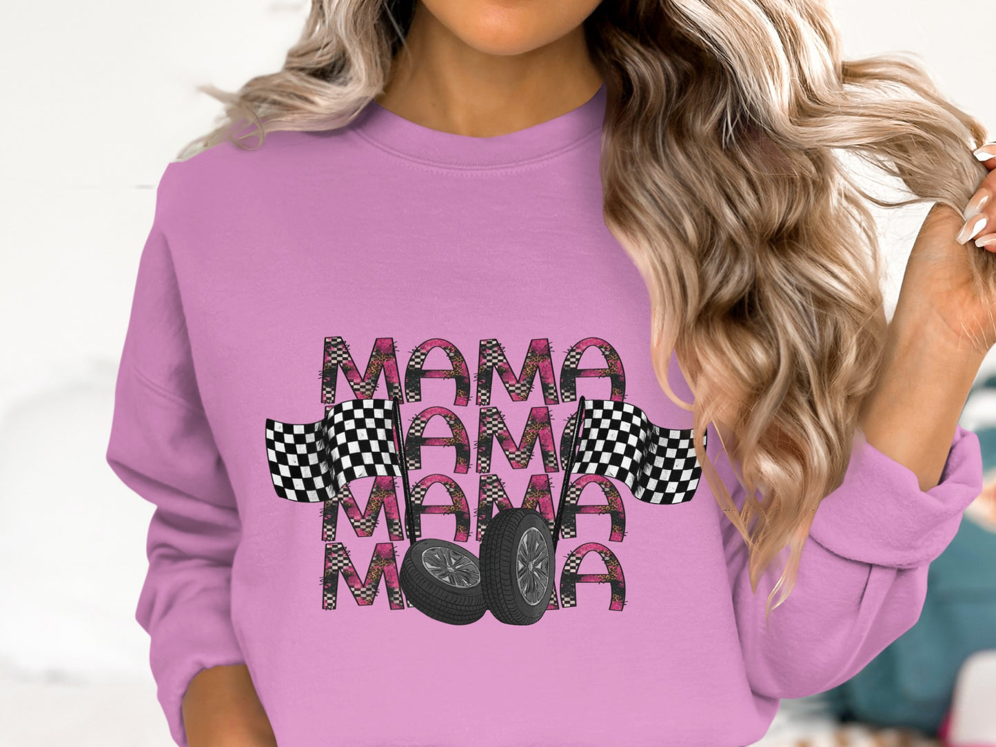 Racing Mama Graphic Pink Sweatshirt Product