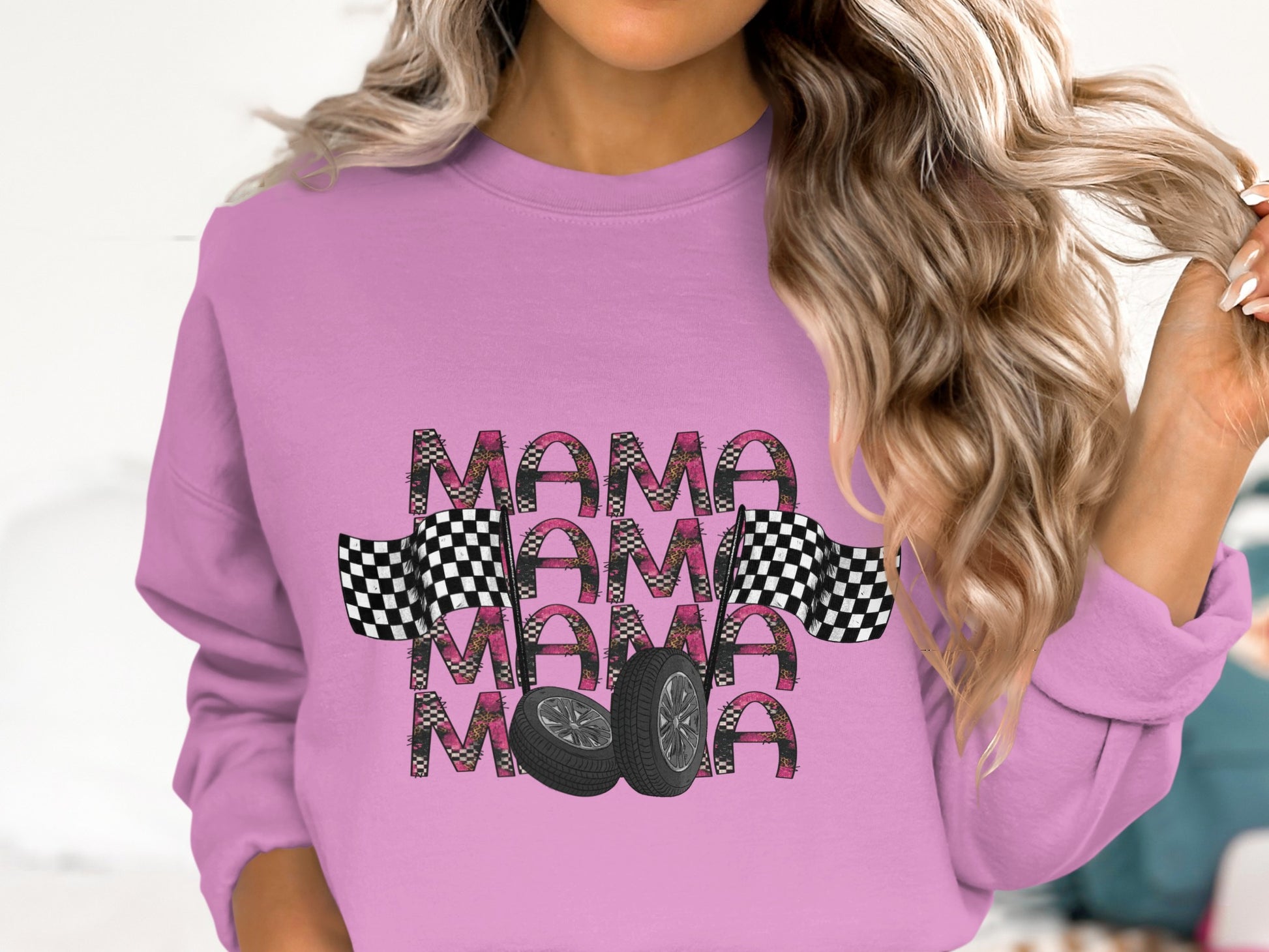 Racing Mama Graphic Pink Sweatshirt Product