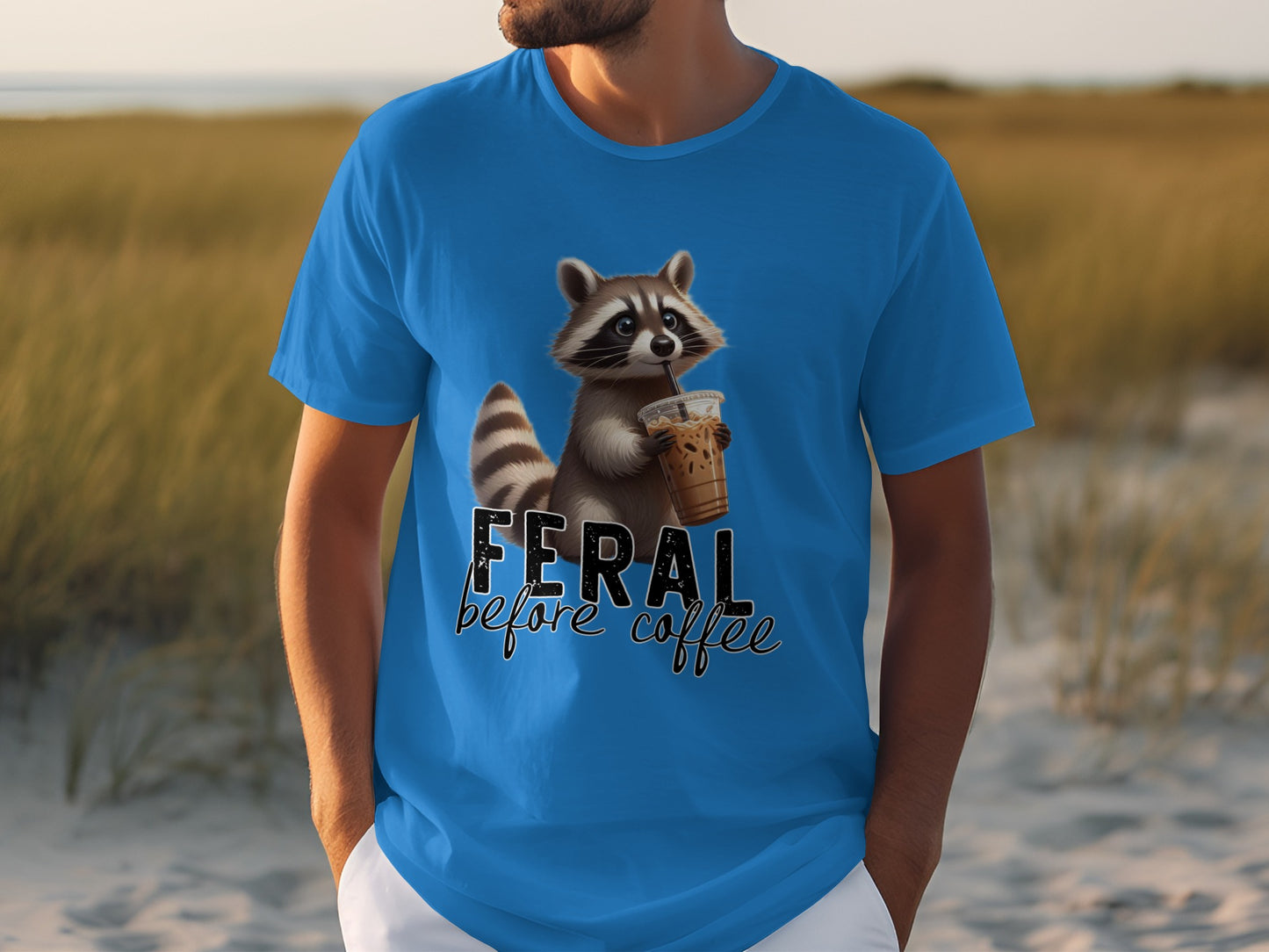 Feral Before Coffee Raccoon Graphic Custom T-shirt