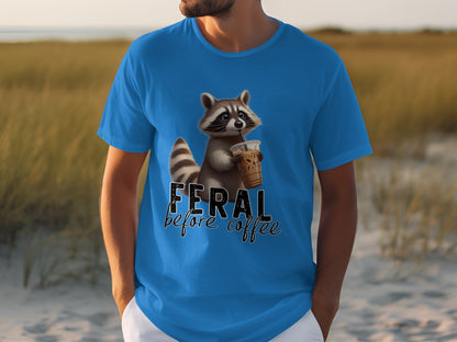 Feral Before Coffee Raccoon Graphic Custom T-shirt