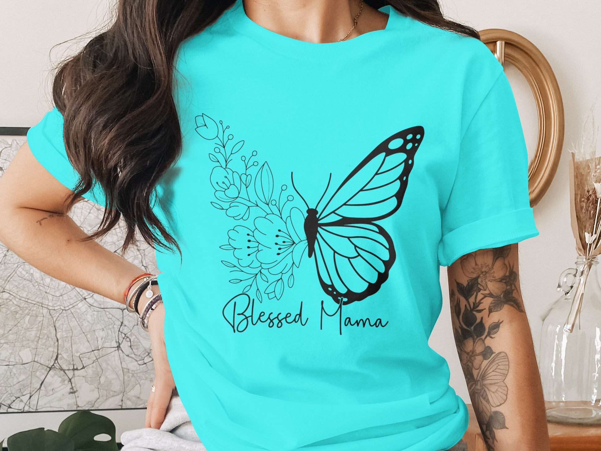 Blessed Mama Butterfly Graphic T-Shirt