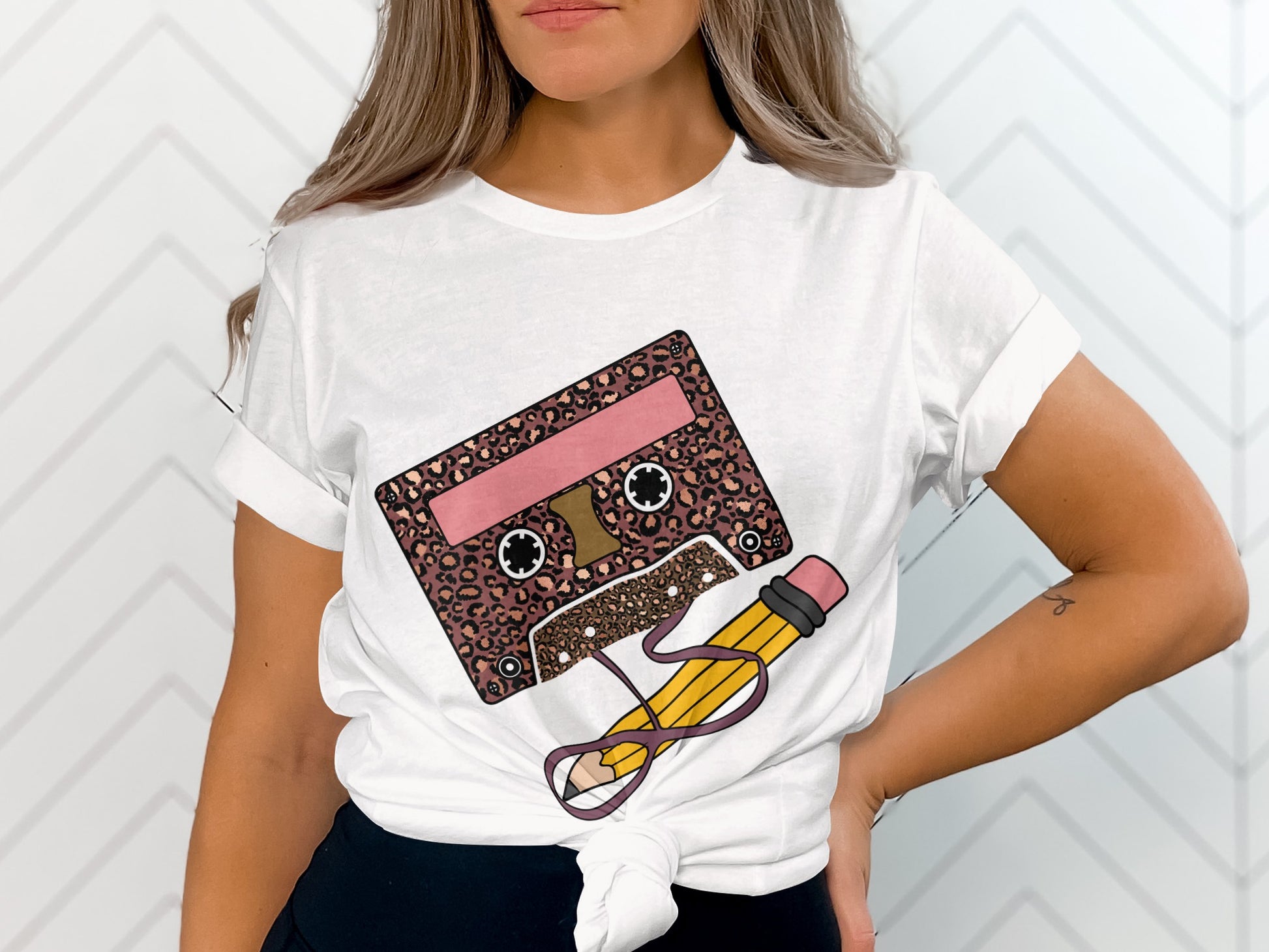 Leopard Print Cassette Tape Graphic T-Shirt