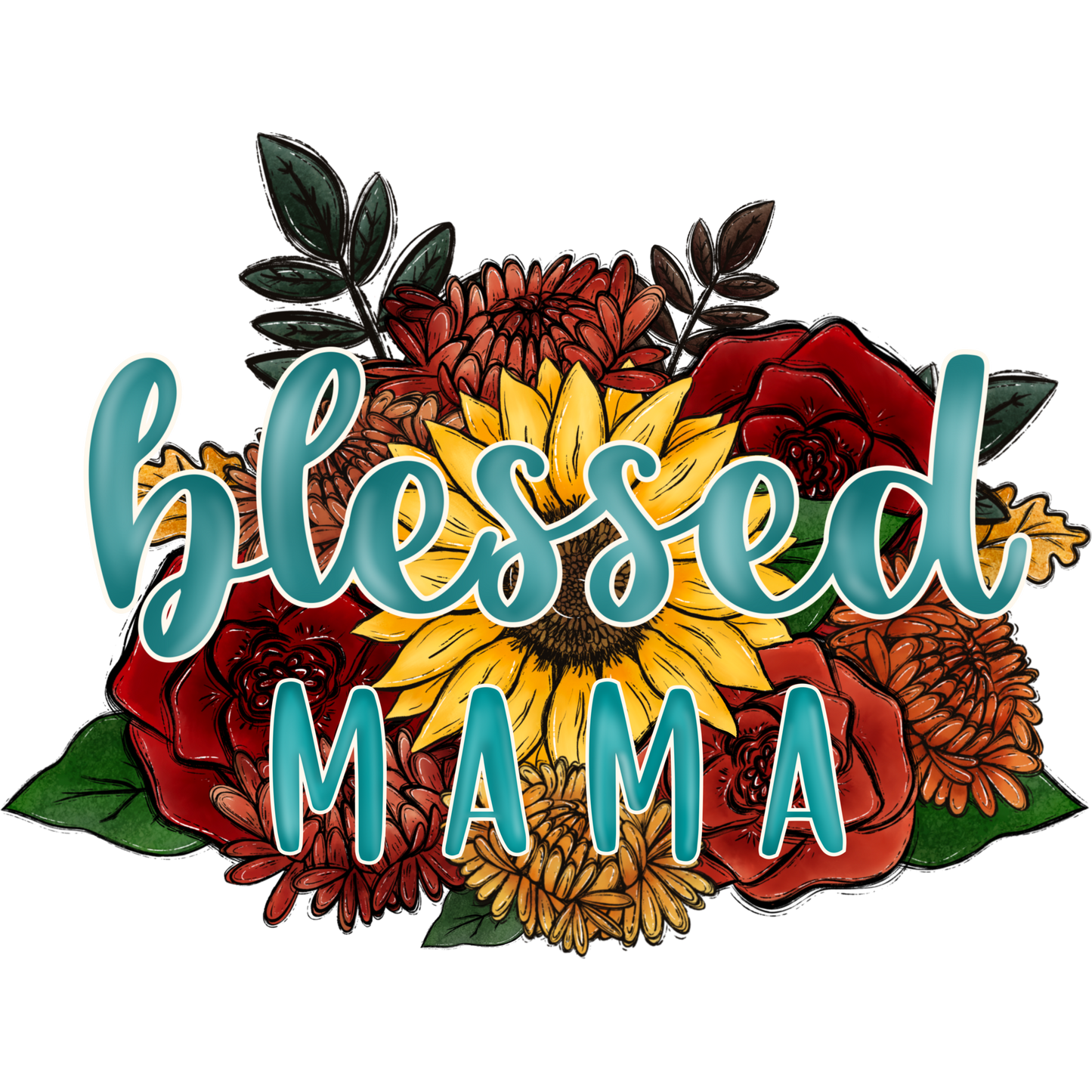 Blessed Mama Floral Bouquet Graphic Design