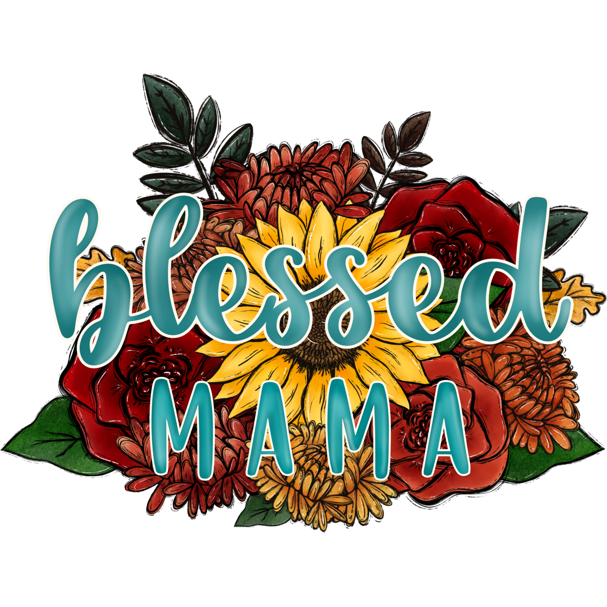 Blessed Mama Floral Bouquet Graphic Design