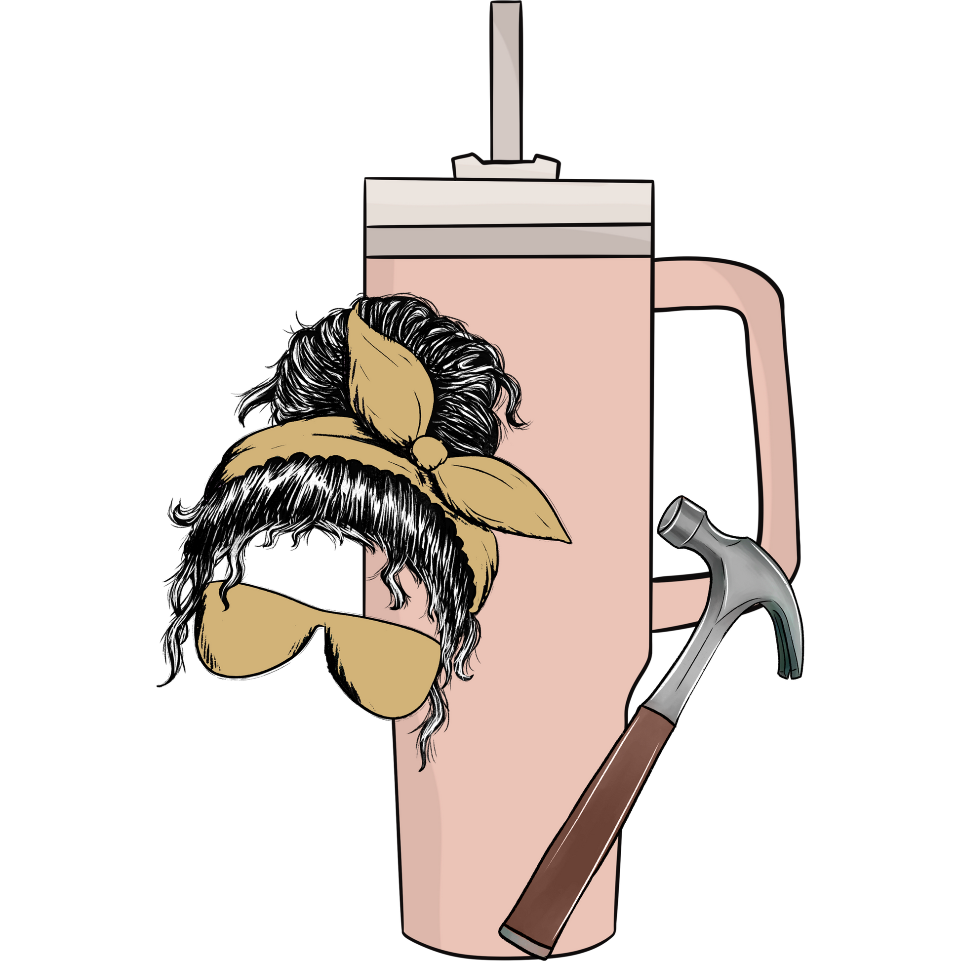 Woman with Glasses Headwrap and Hammer Tumbler Cup