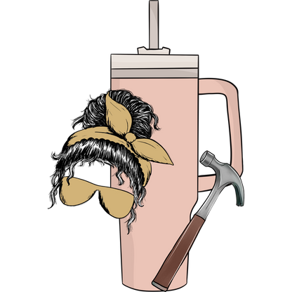 Woman with Glasses Headwrap and Hammer Tumbler Cup