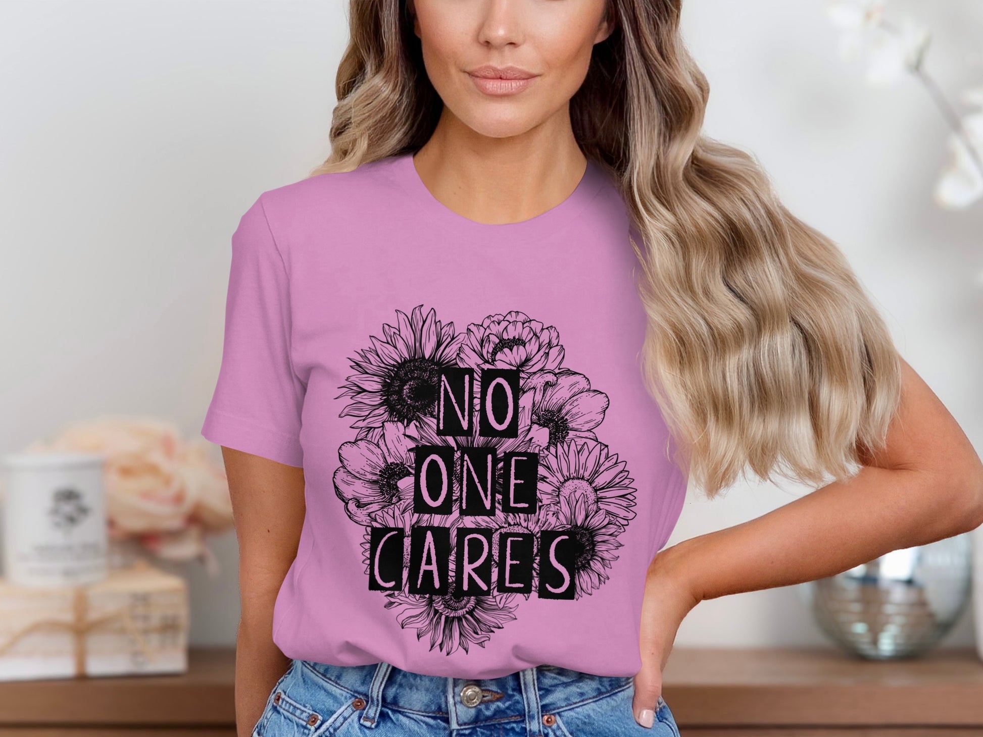 Not One Cares Floral Graphic T-Shirt