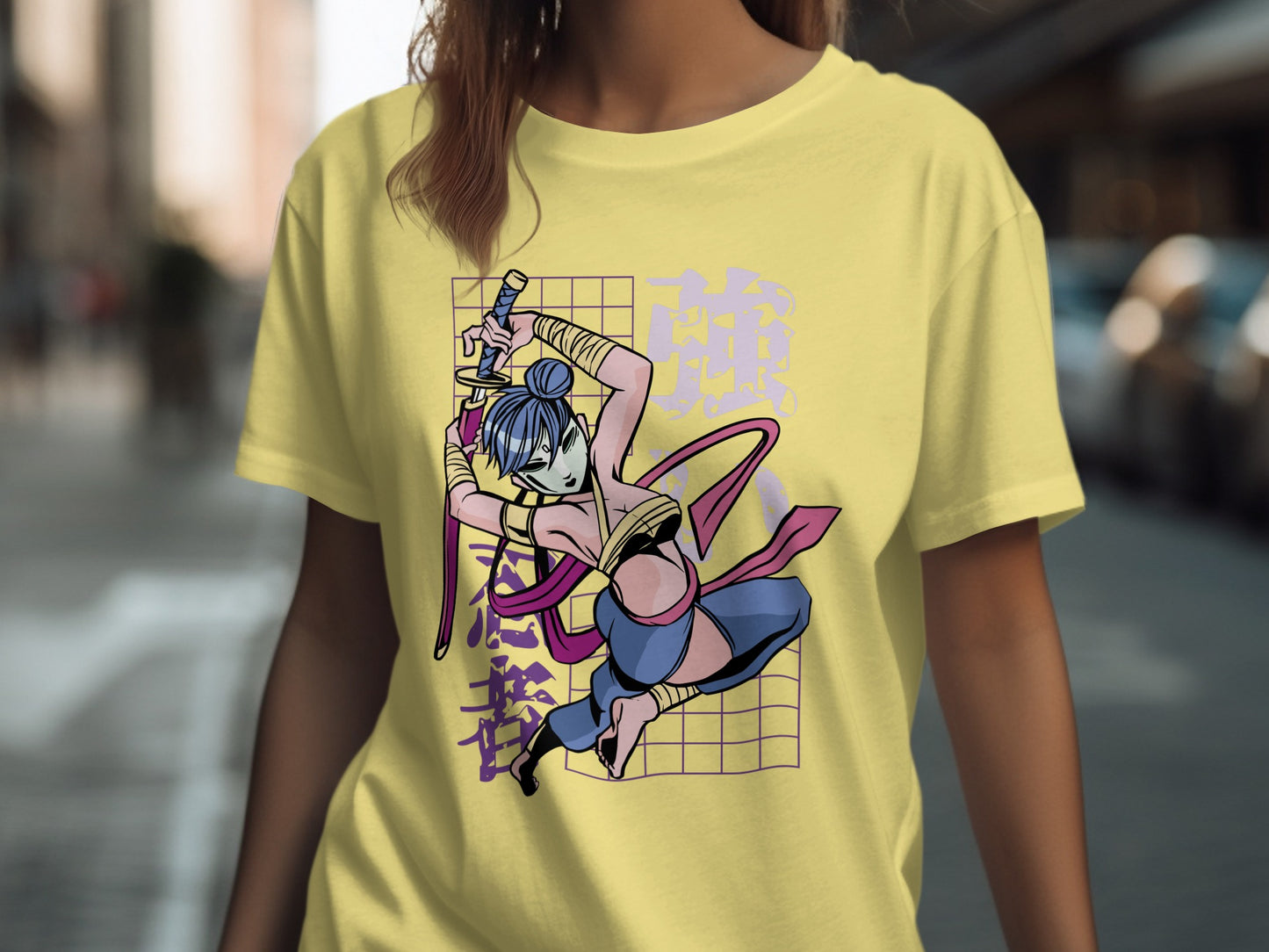 Anime Warrior Holding Sword Graphic T-Shirt