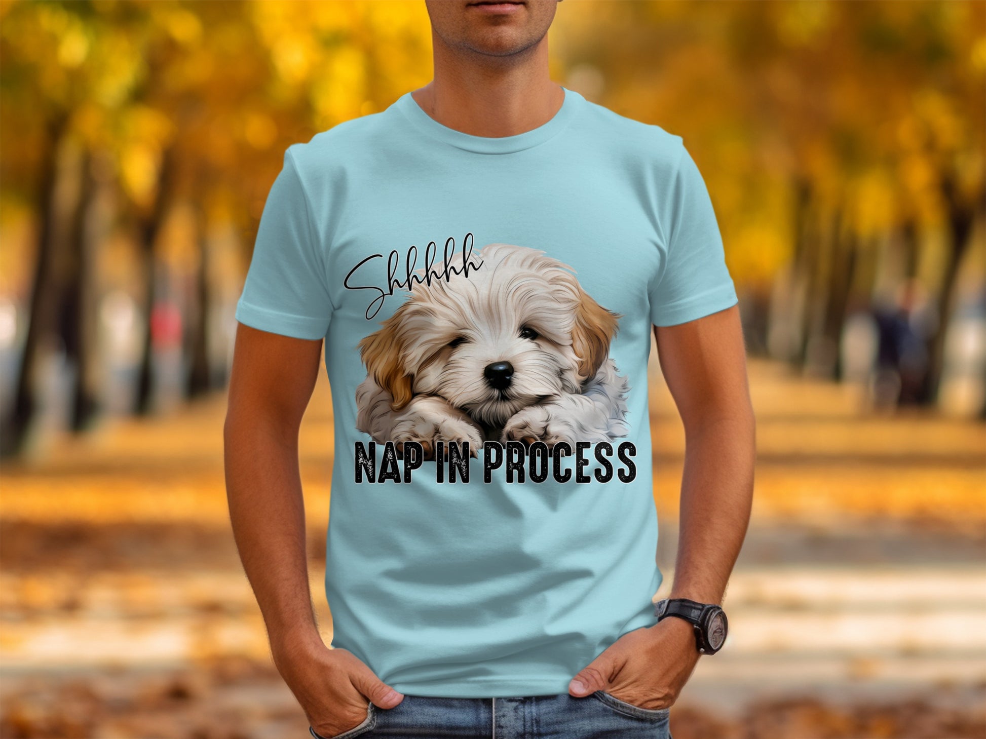 Shhhhhh Nap In Process Adorable Puppy Graphic T-shirt