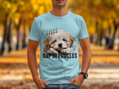 Shhhhhh Nap In Process Adorable Puppy Graphic T-shirt