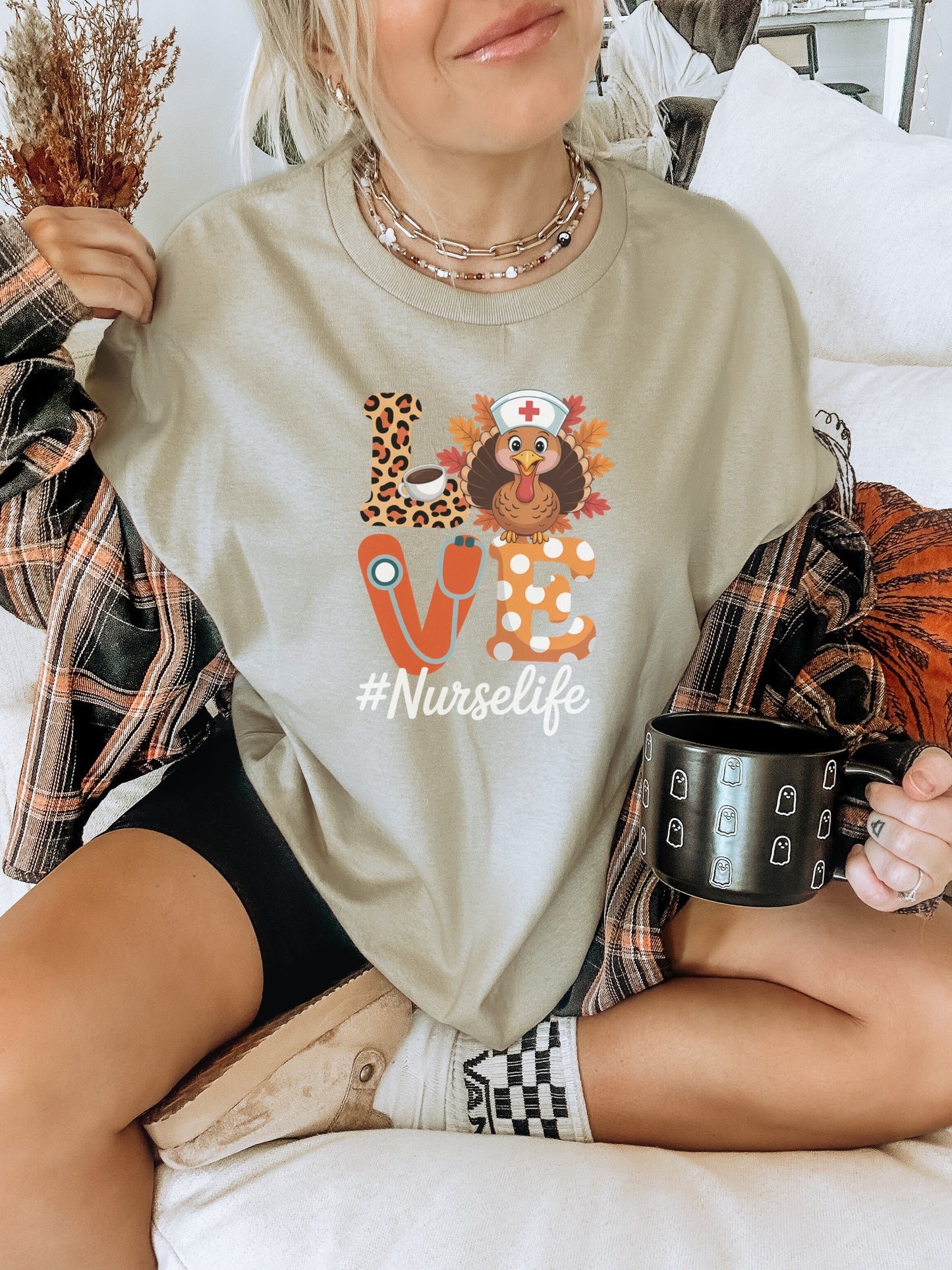 Thanksgiving Nurse Life Graphic Tee Shirt