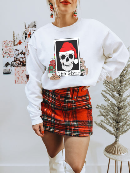 The Giver Skull with Santa Hat Christmas Sweatshirt