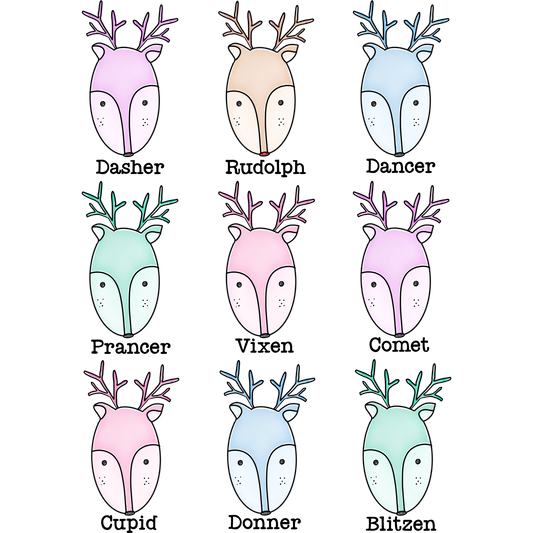 Colorful Pastel Reindeer Faces Chart Wall Art Print