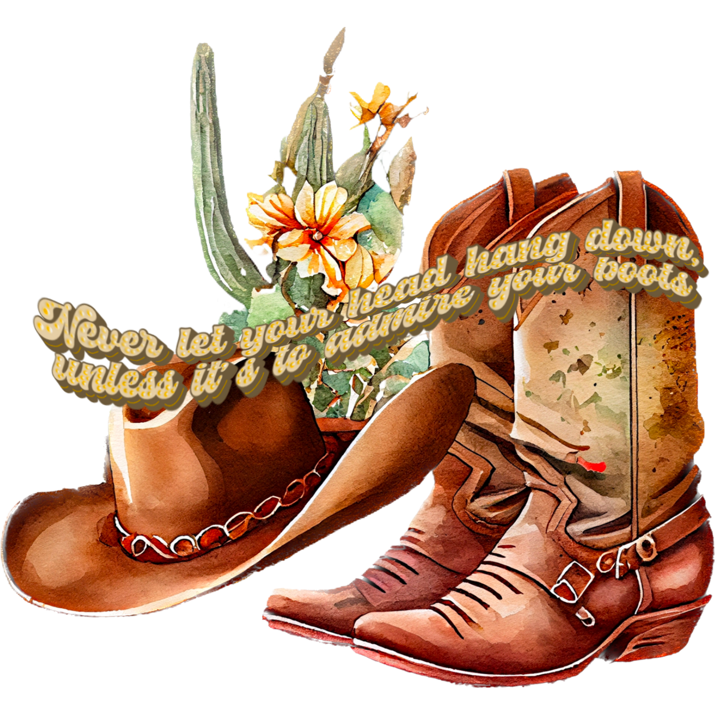 Western Themed Graphic with Hat Boots and Cactus Print