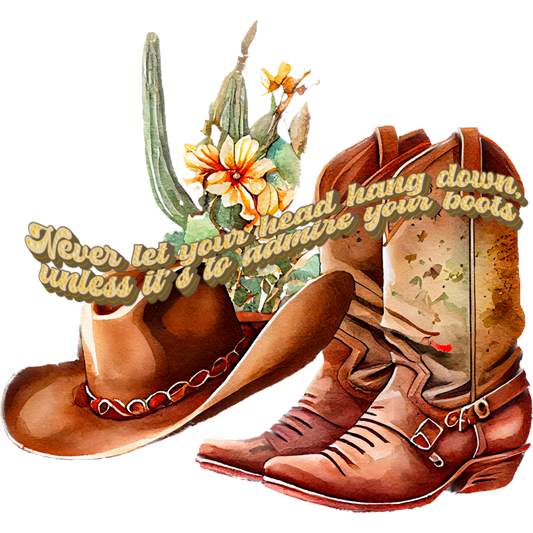 Western Themed Graphic with Hat Boots and Cactus Print