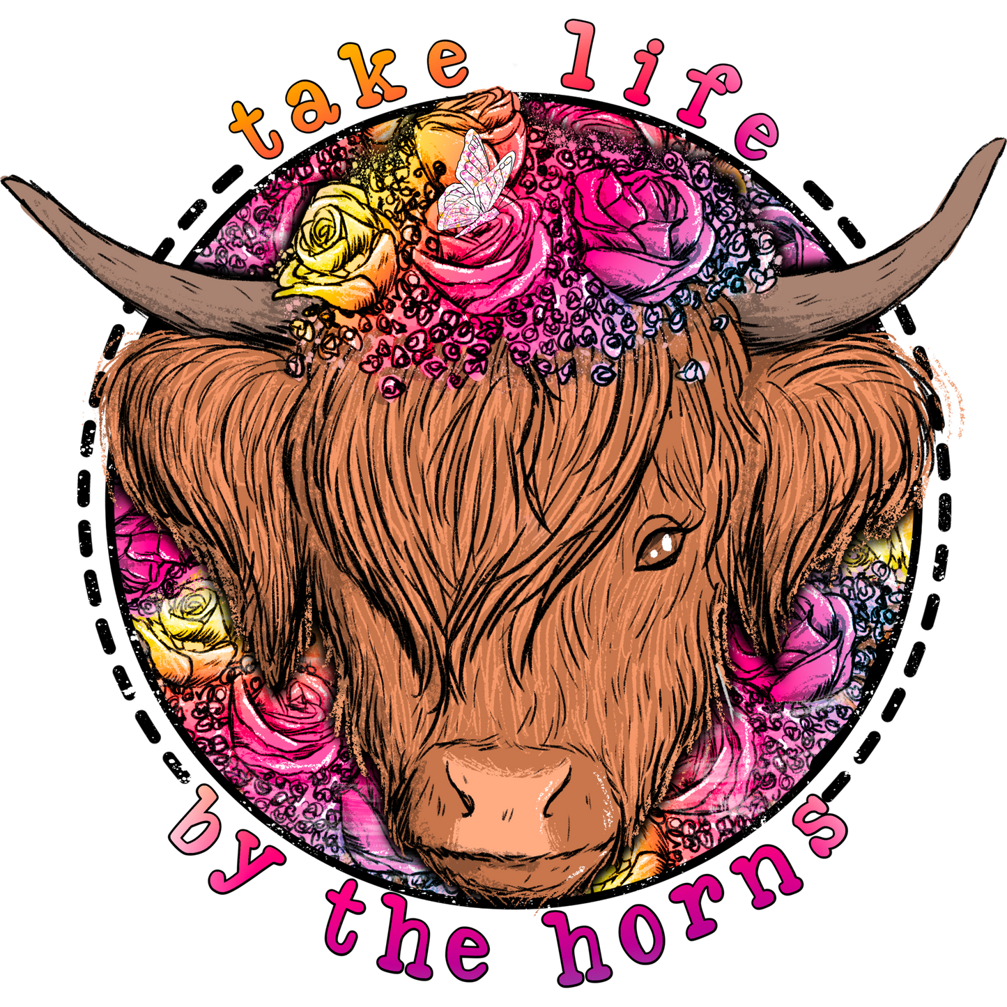 Take Life by the Horns Colorful Bull Artwork