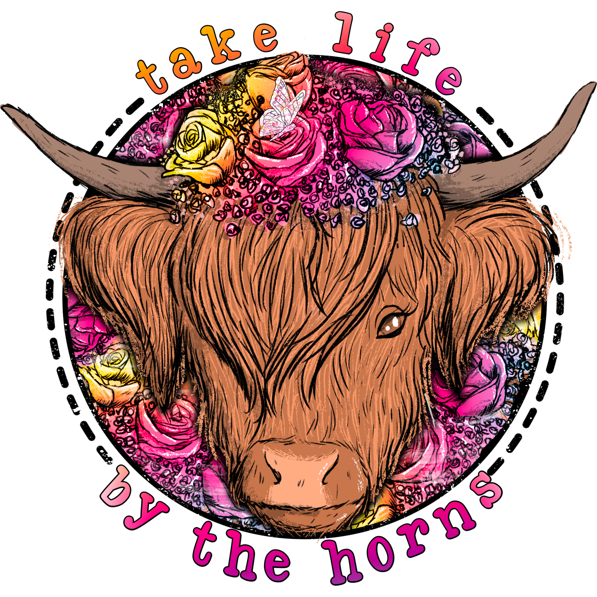 Take Life by the Horns Colorful Bull Artwork