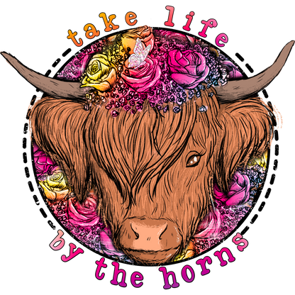 Take Life by the Horns Colorful Bull Artwork