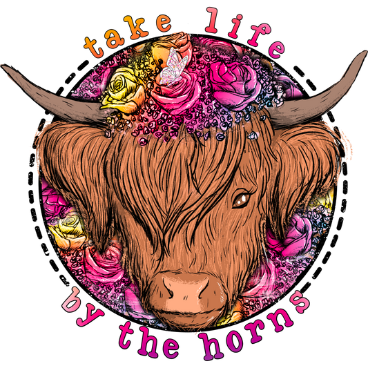Take Life by the Horns Colorful Bull Artwork