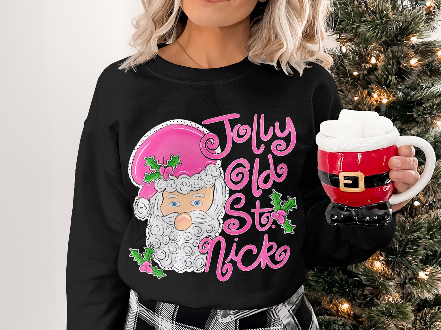 Jolly Old St. Nick With Holly Berries Graphic Sweatshirt