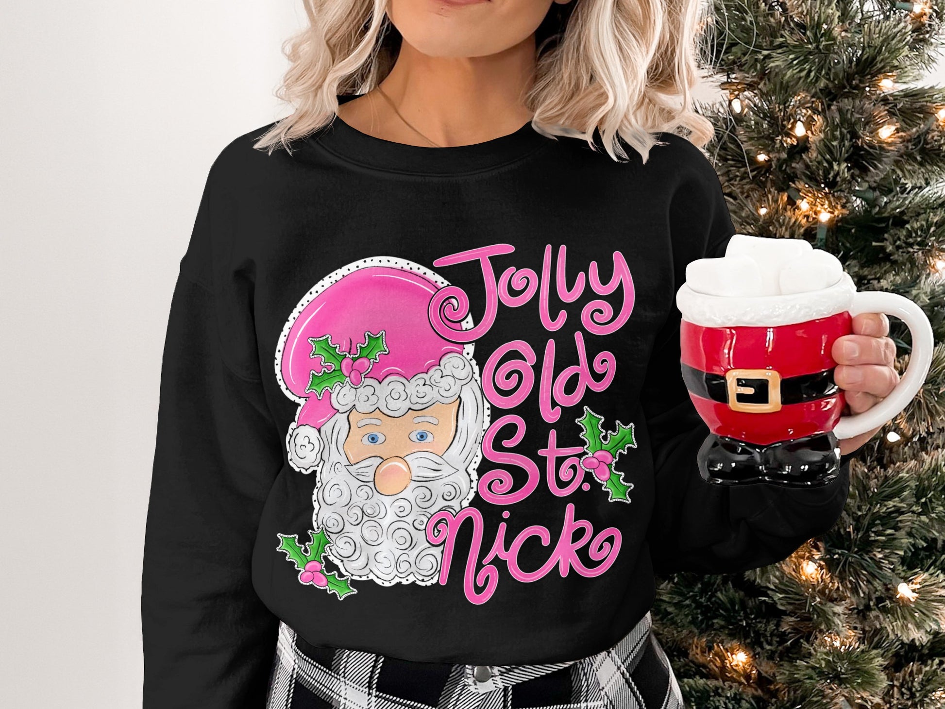Jolly Old St. Nick With Holly Berries Graphic Sweatshirt