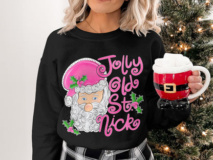 Jolly Old St. Nick With Holly Berries Graphic Sweatshirt