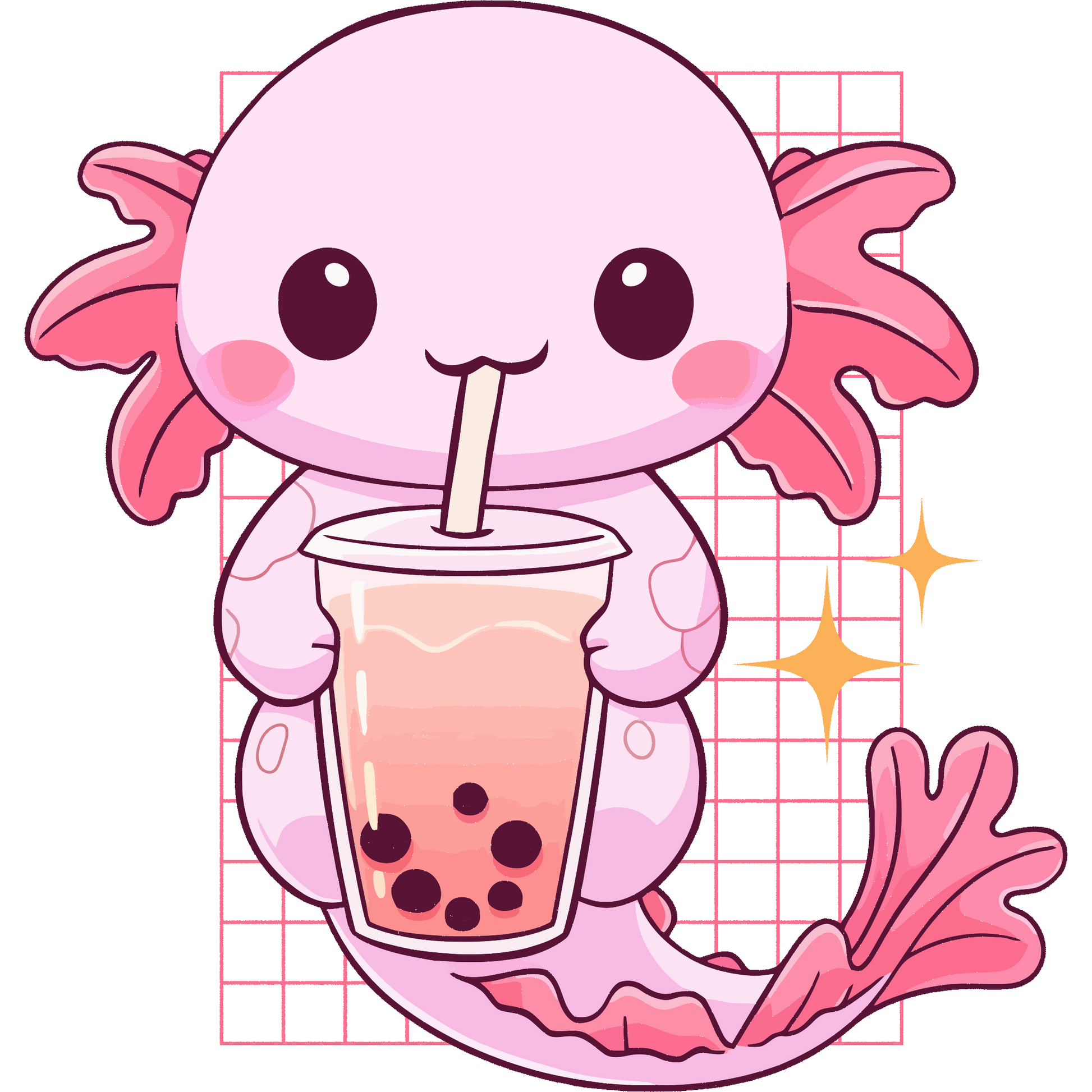Cute Axolotl Holding Bubble Tea Illustration Sticker
