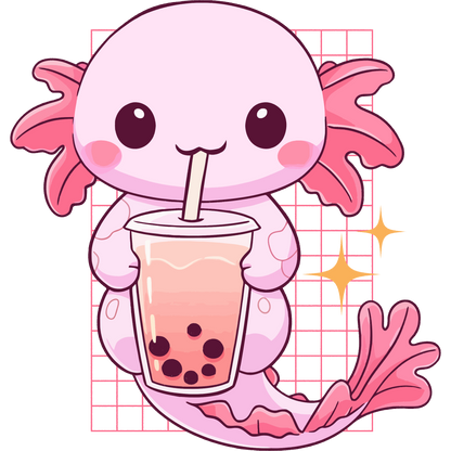 Cute Axolotl Holding Bubble Tea Illustration Sticker