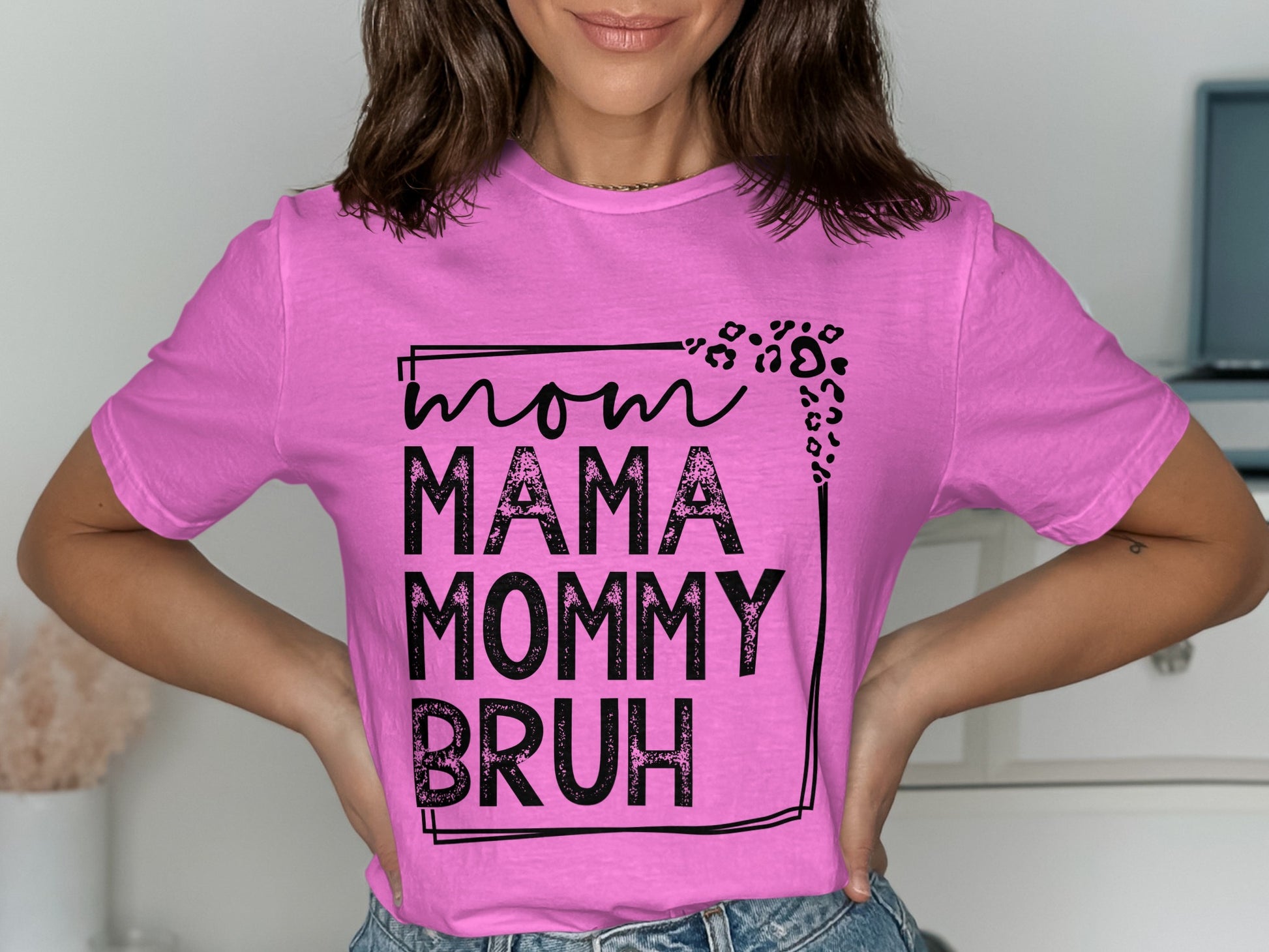 Mom Mama Mommy Bruh Shirt with Leopard Print