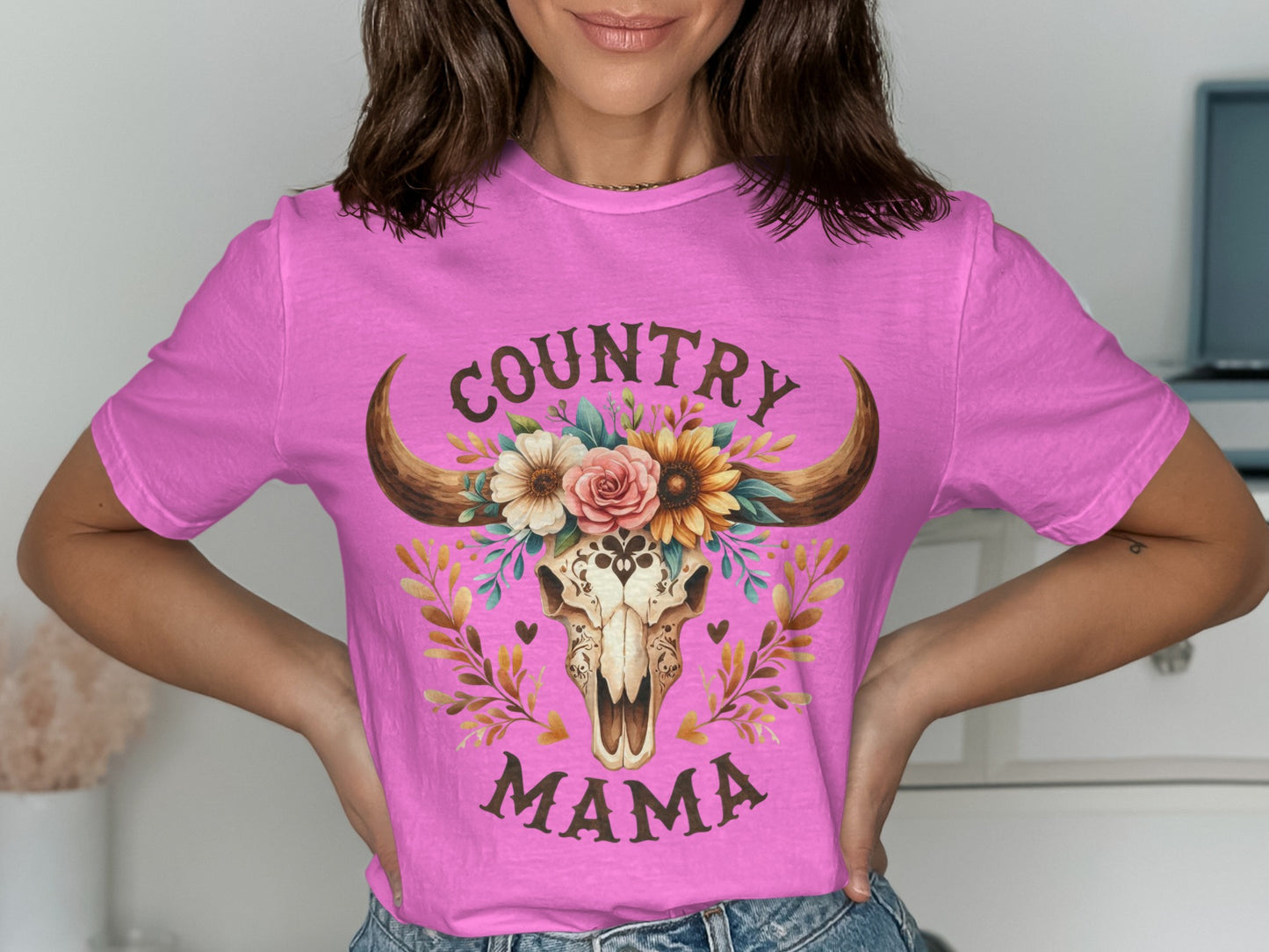 Country Mama Skull Floral Graphic T-Shirt Product