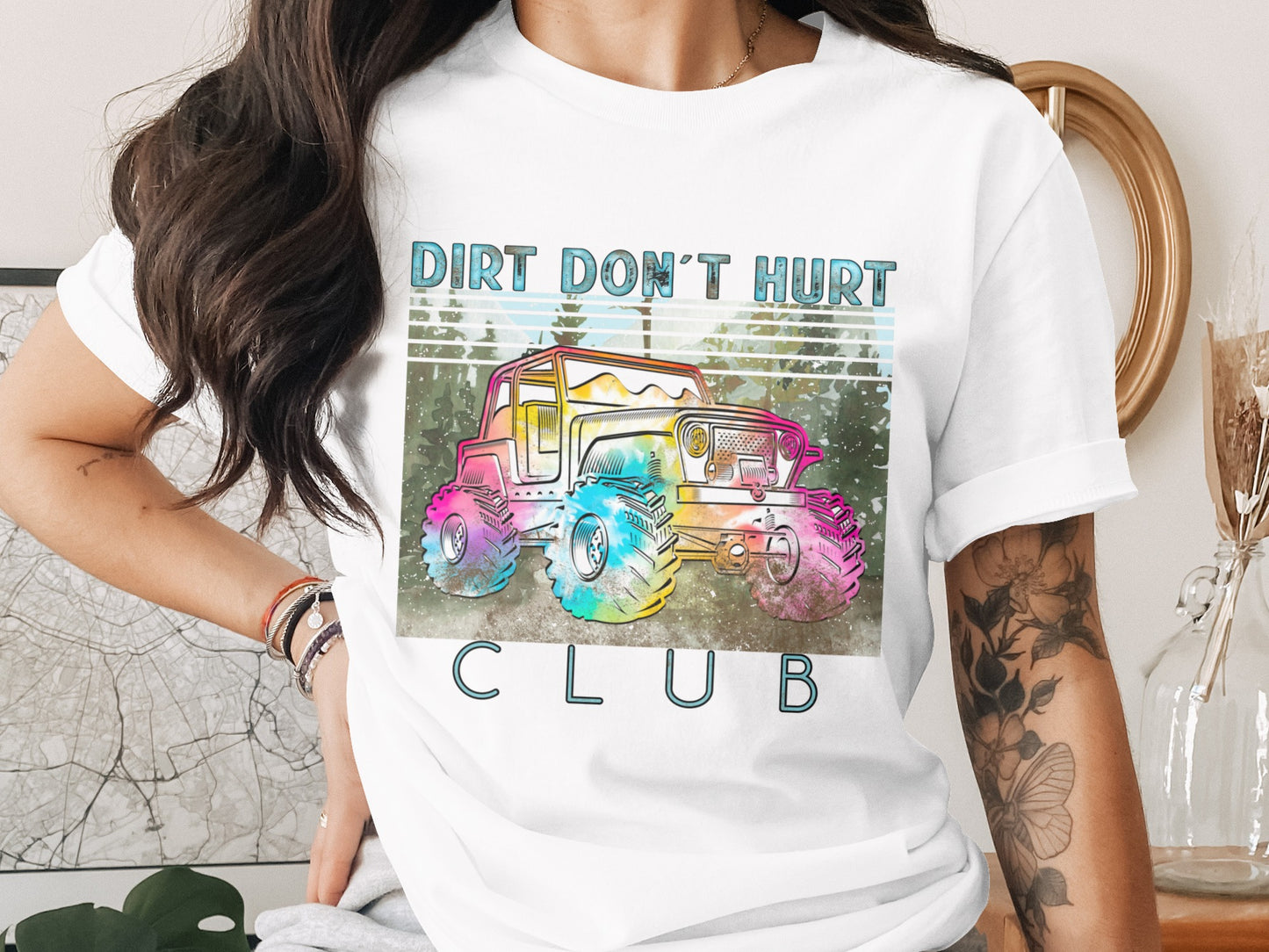 Dirt Don't Hurt Club Colorful Jeep Graphic Shirt