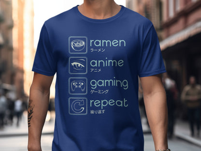 Ramen Anime Gaming Repeat Design Graphic T-Shirt