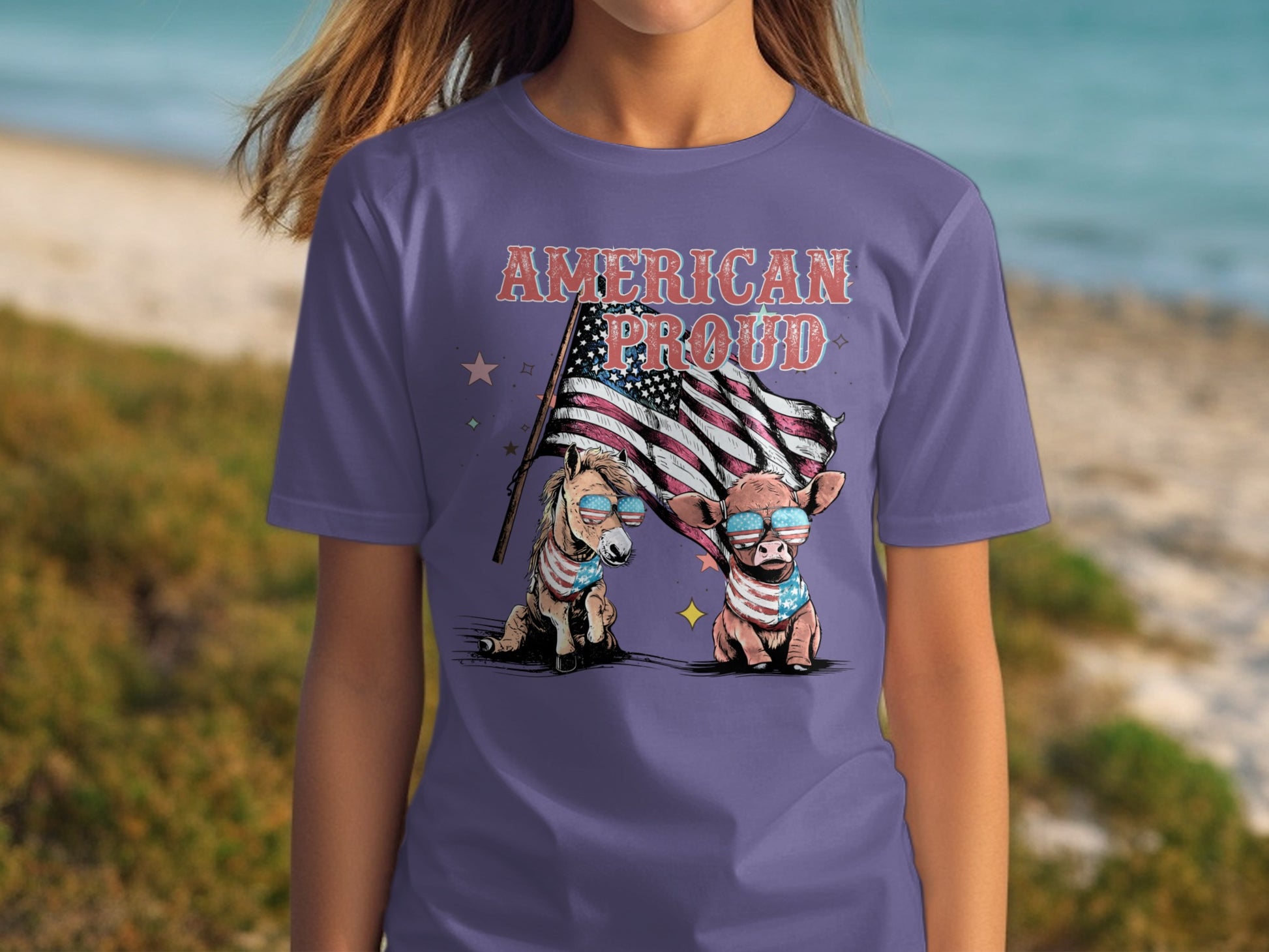 American Proud Graphic Tee with Patriotic Dogs