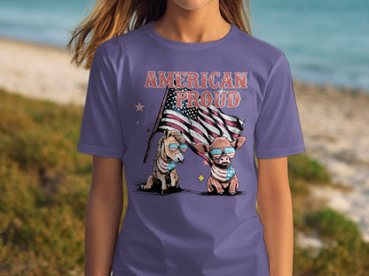 American Proud Graphic Tee with Patriotic Dogs