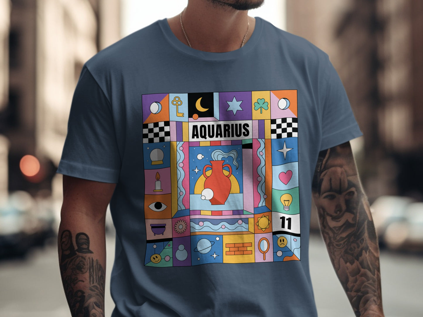 Aquarius Zodiac Abstract Art Design T-Shirt