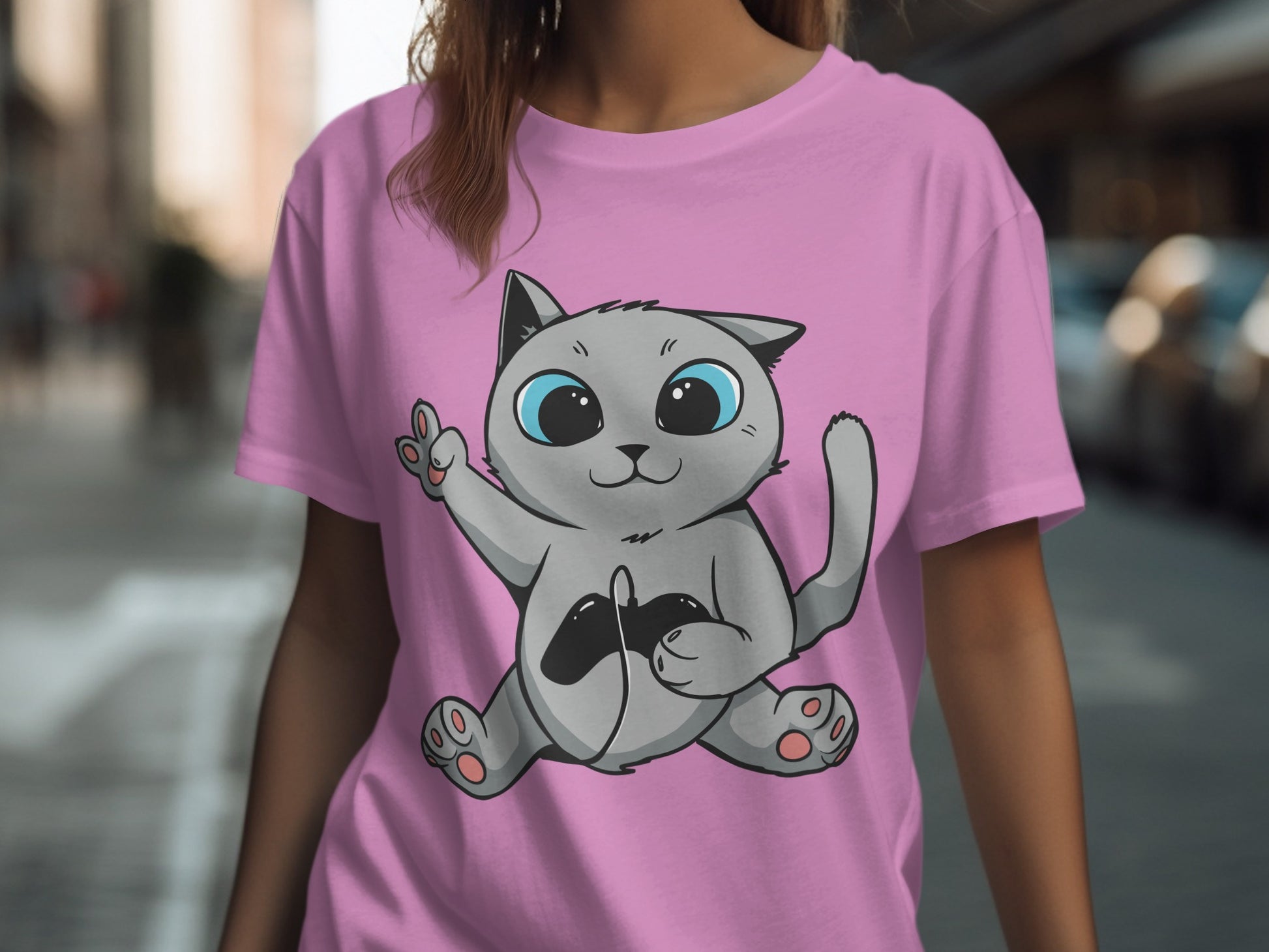 Adorable Cartoon Cat with Butterfly T-shirt