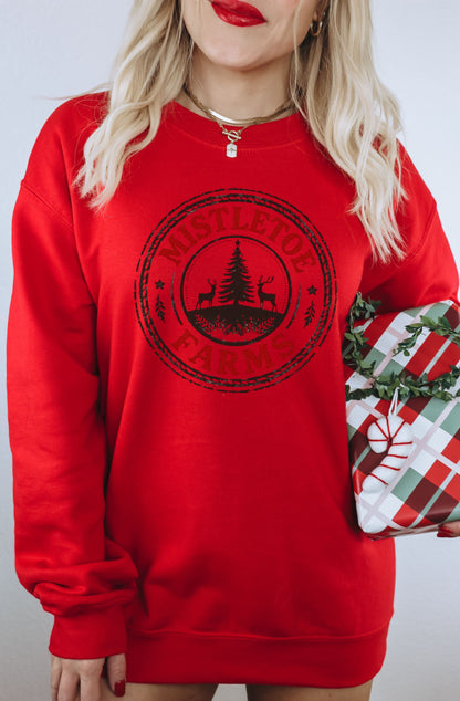 Red Christmas Mistletoe Farms Sweatshirt for the Holidays
