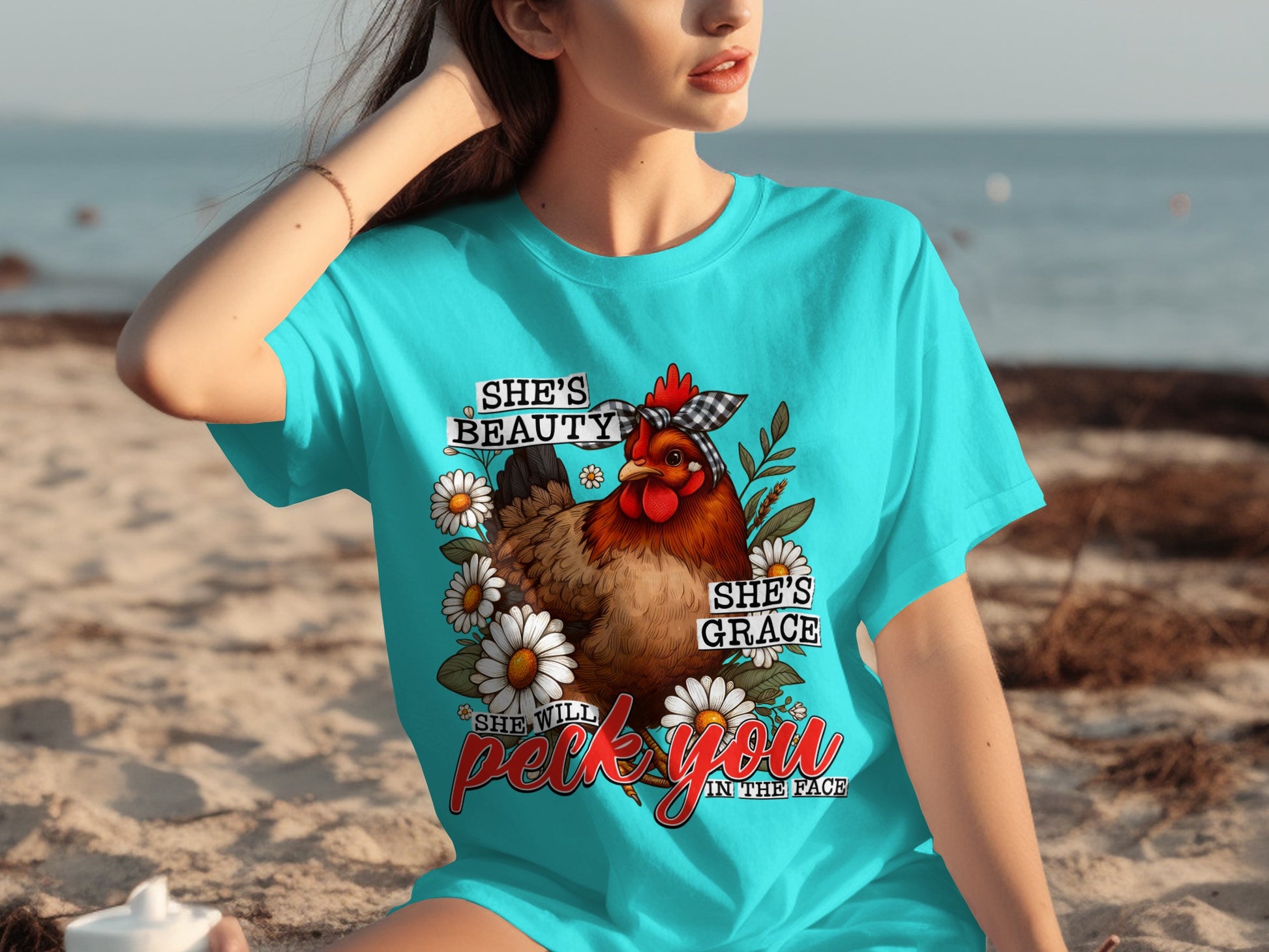 She's Beauty She's Grace Fun Chicken Graphic T-shirt