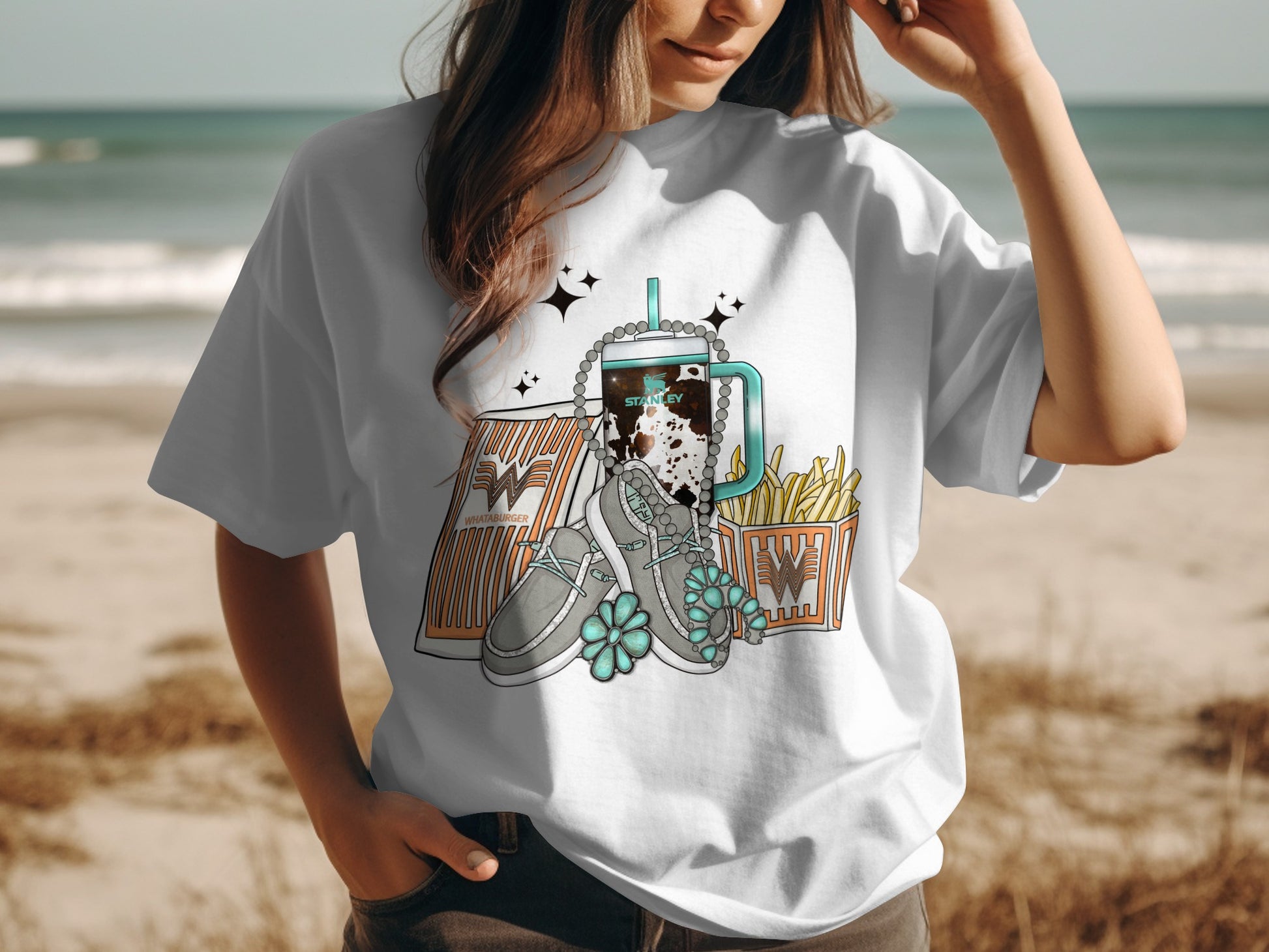 Cool Summer Beach Vibes with Drink and Snacks Shirt