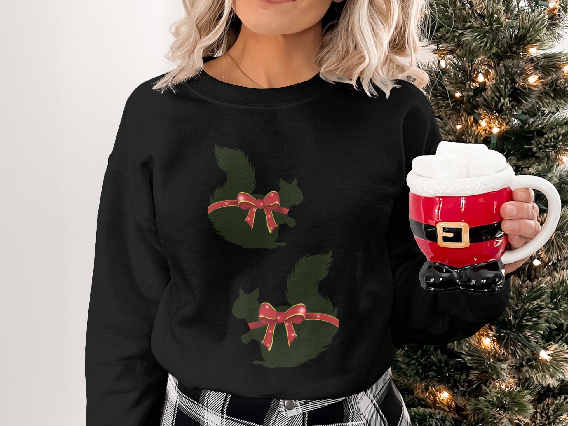 Festive Squirrel Design Long-Sleeve Holiday Sweatshirt