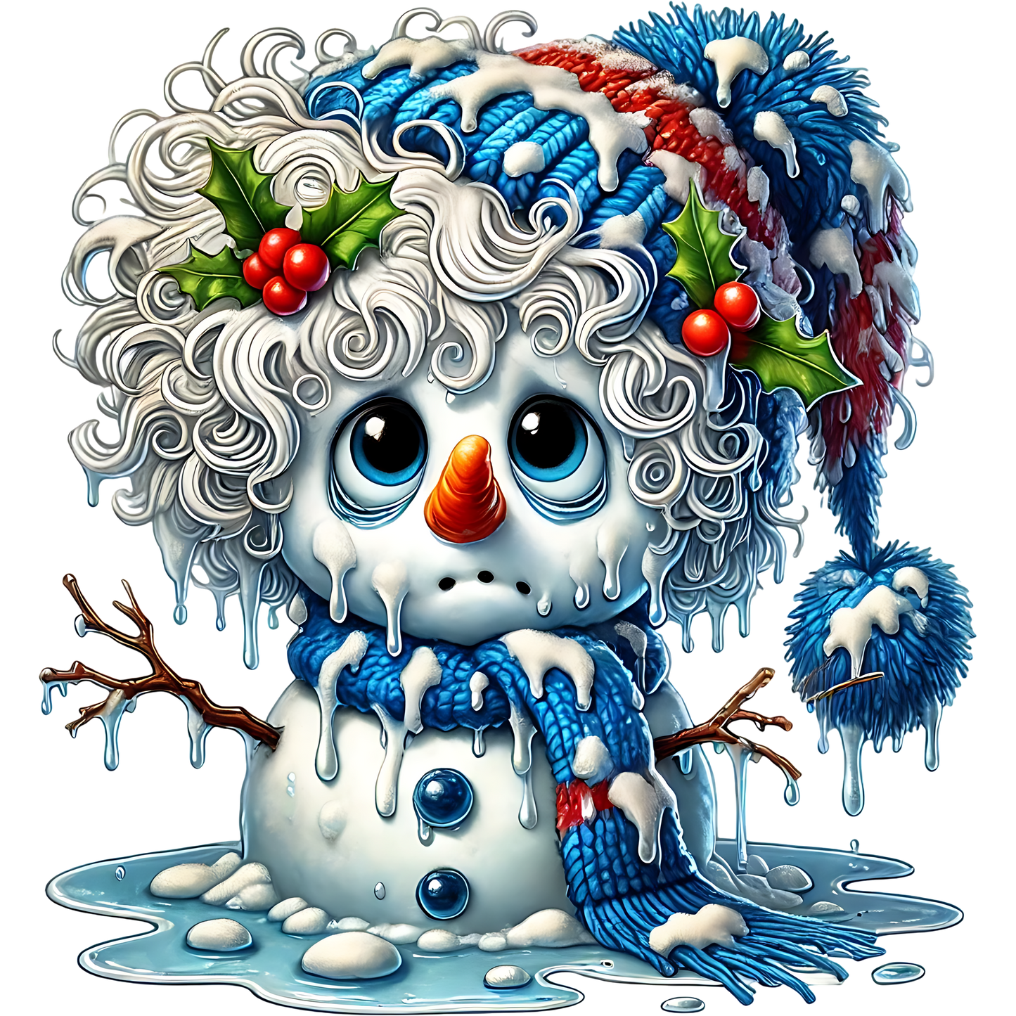 Cute Melted Snowman With Knitted Hat Christmas Decor