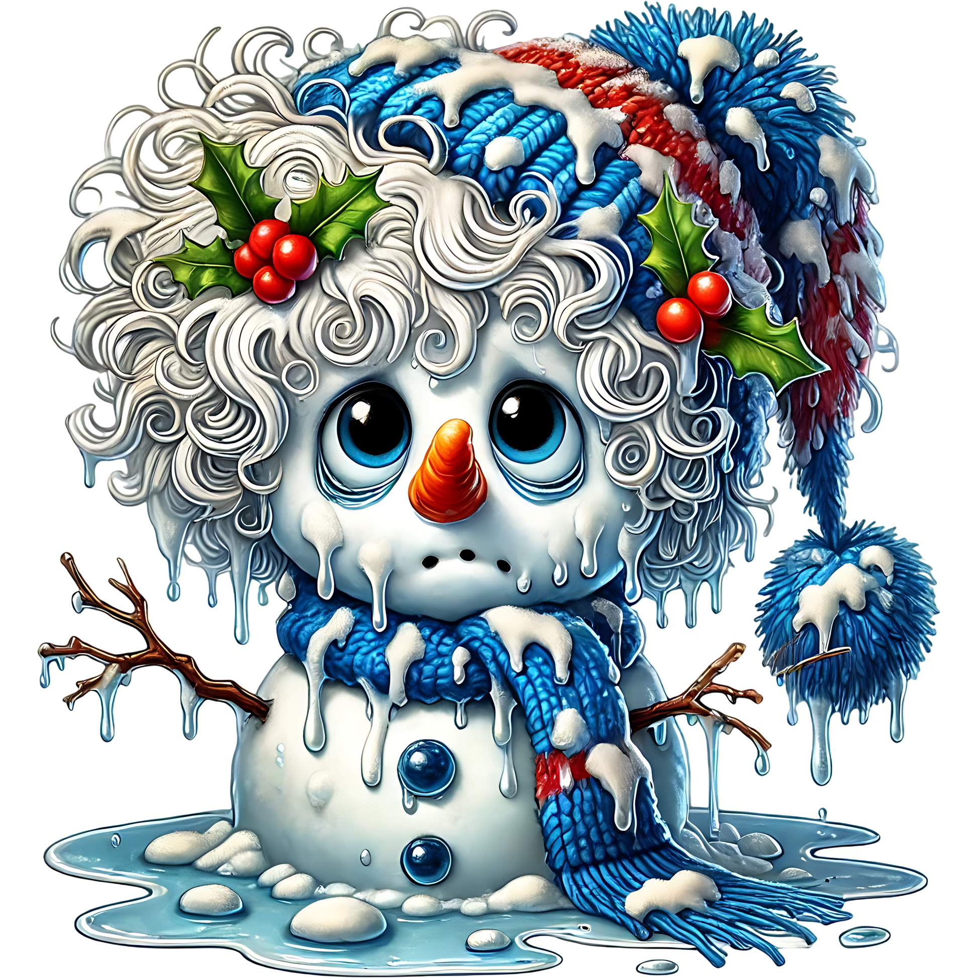 Cute Melted Snowman With Knitted Hat Christmas Decor